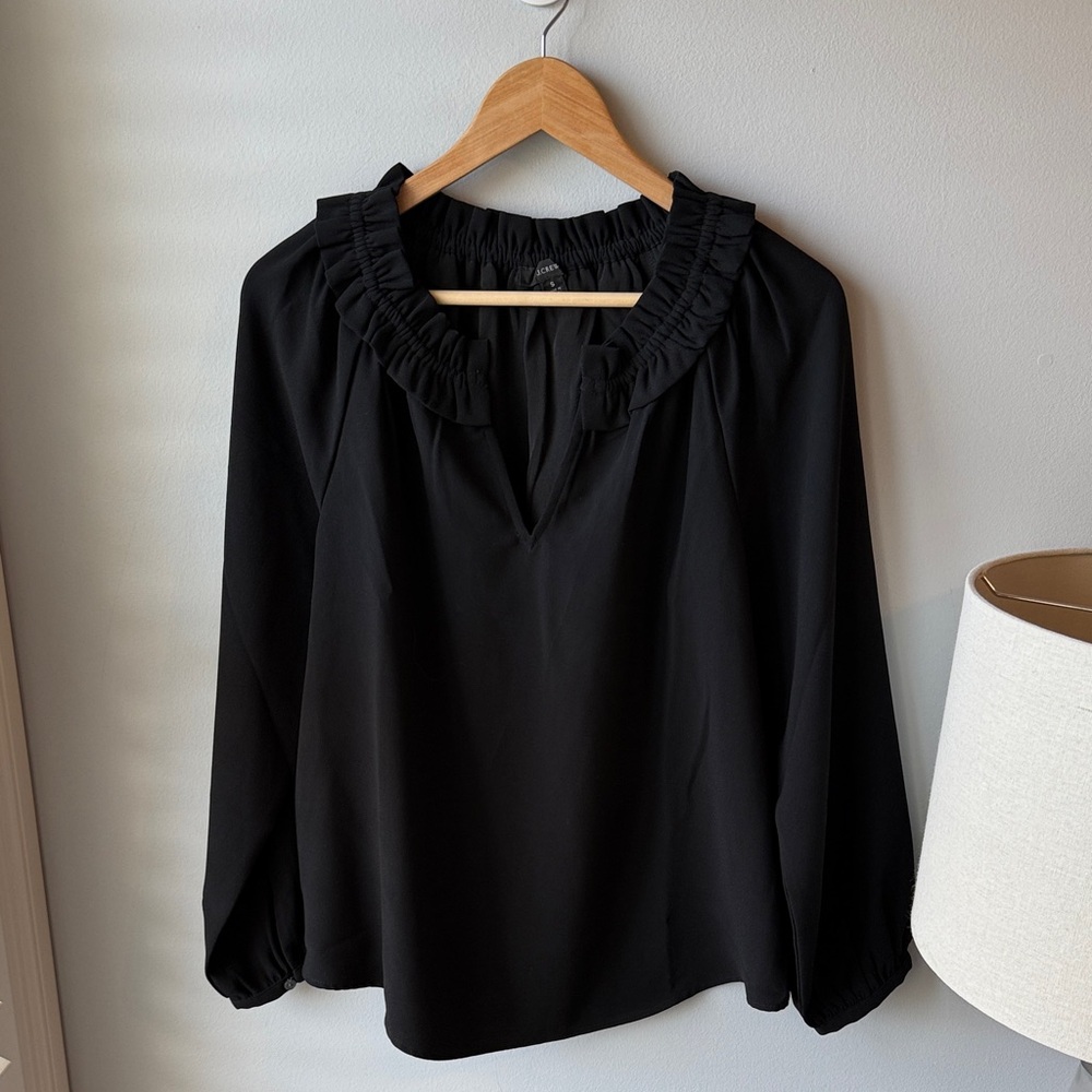 J.‎ Crew Drapey Ruffleneck Black Blouse in 365 Crepe - Picture 2 of 8